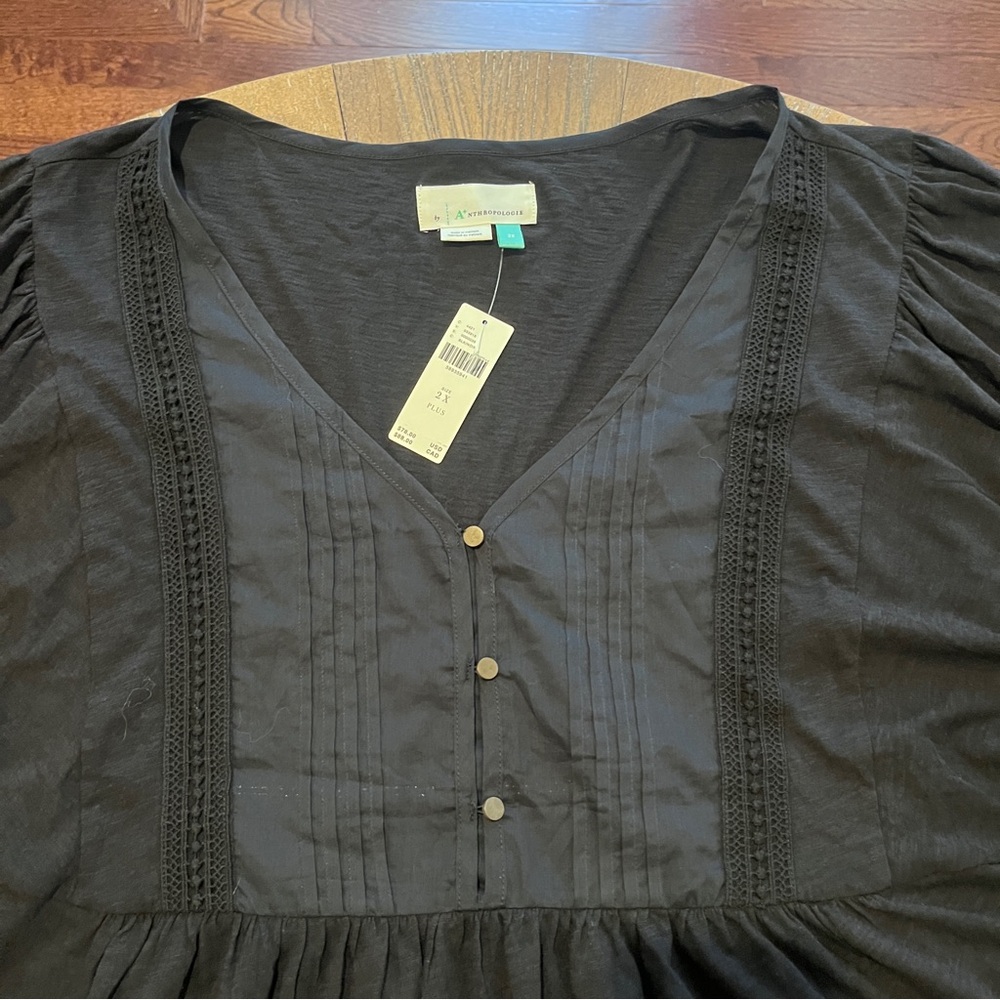 NWT Anthropologie Kaye Pintucked Babydoll Top Black 3/4 Sleeve Plus Size 2X - Picture 9 of 15